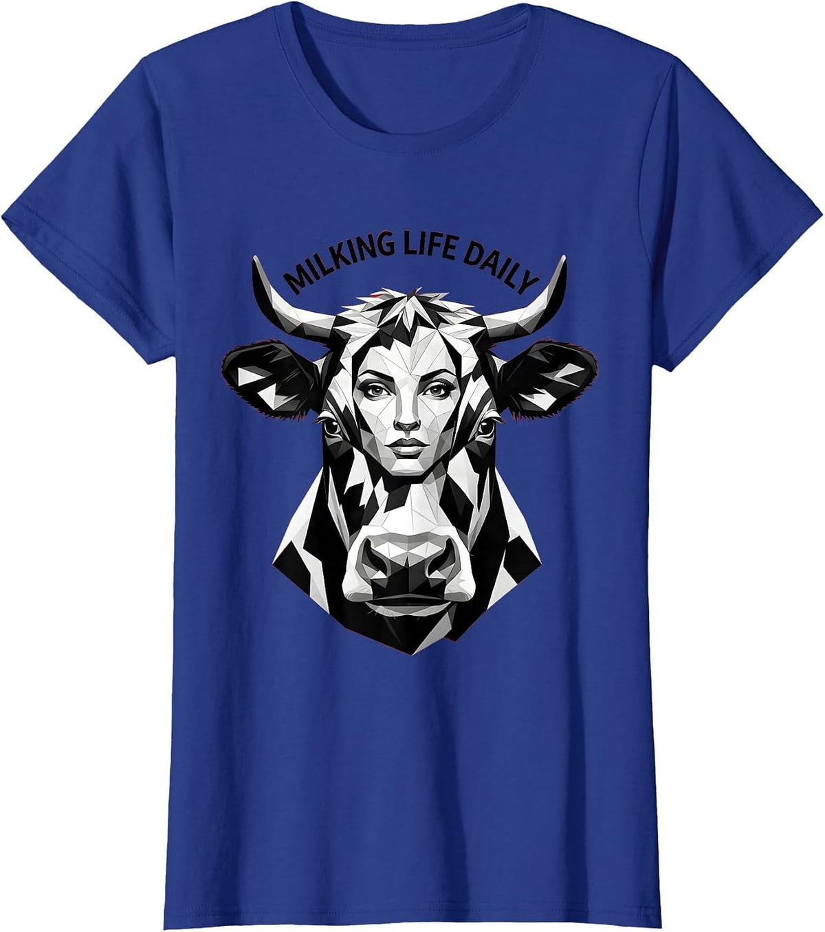 Women's Milking Life Daily Funny Cow Women Design T-Shirt - Royal Blue