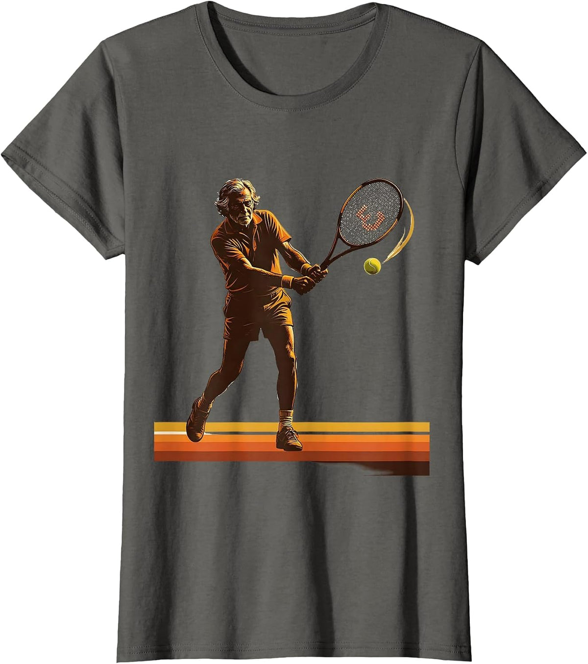 Women's Retro Tennis Player Swing Humor Vintage Racket Lover T-Shirt - Asphalt Grey