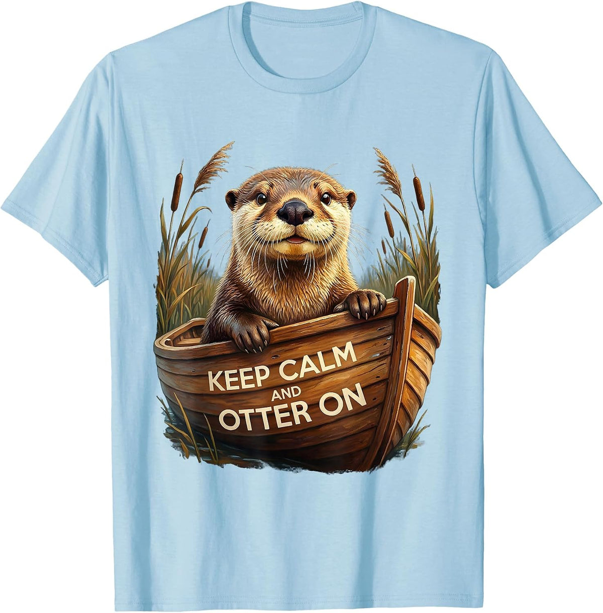 Men's Keep Calm And Otter On Funny Otter Lover Novelty Humor T-Shirt - Baby Blue