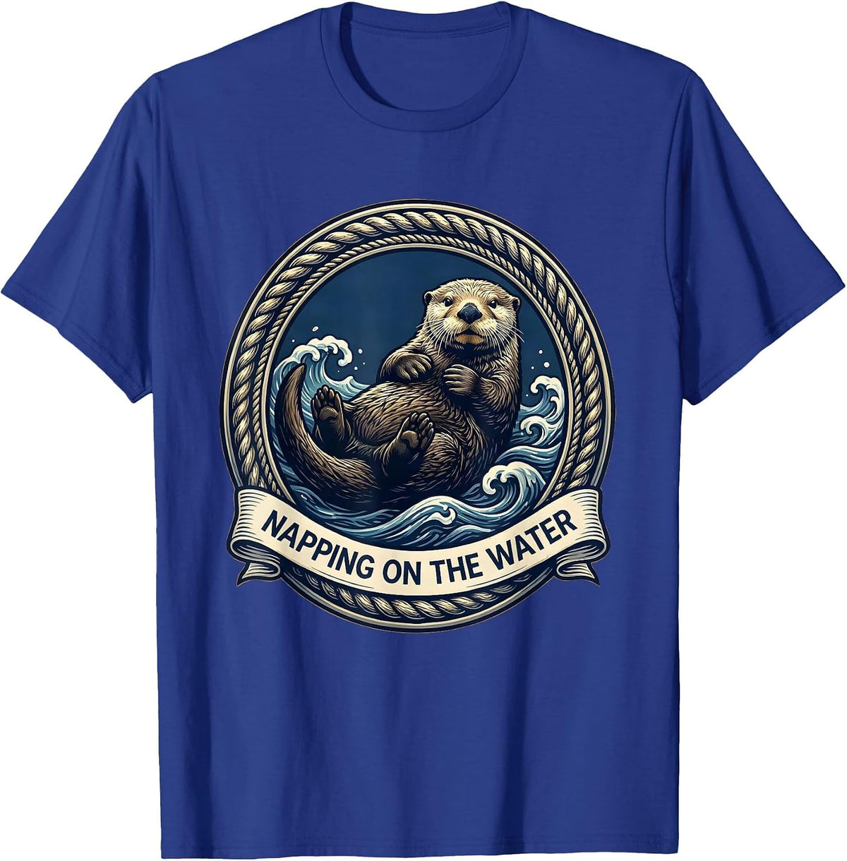 Men's Napping on the Water Sea Otter Design T-Shirt - Royal Blue