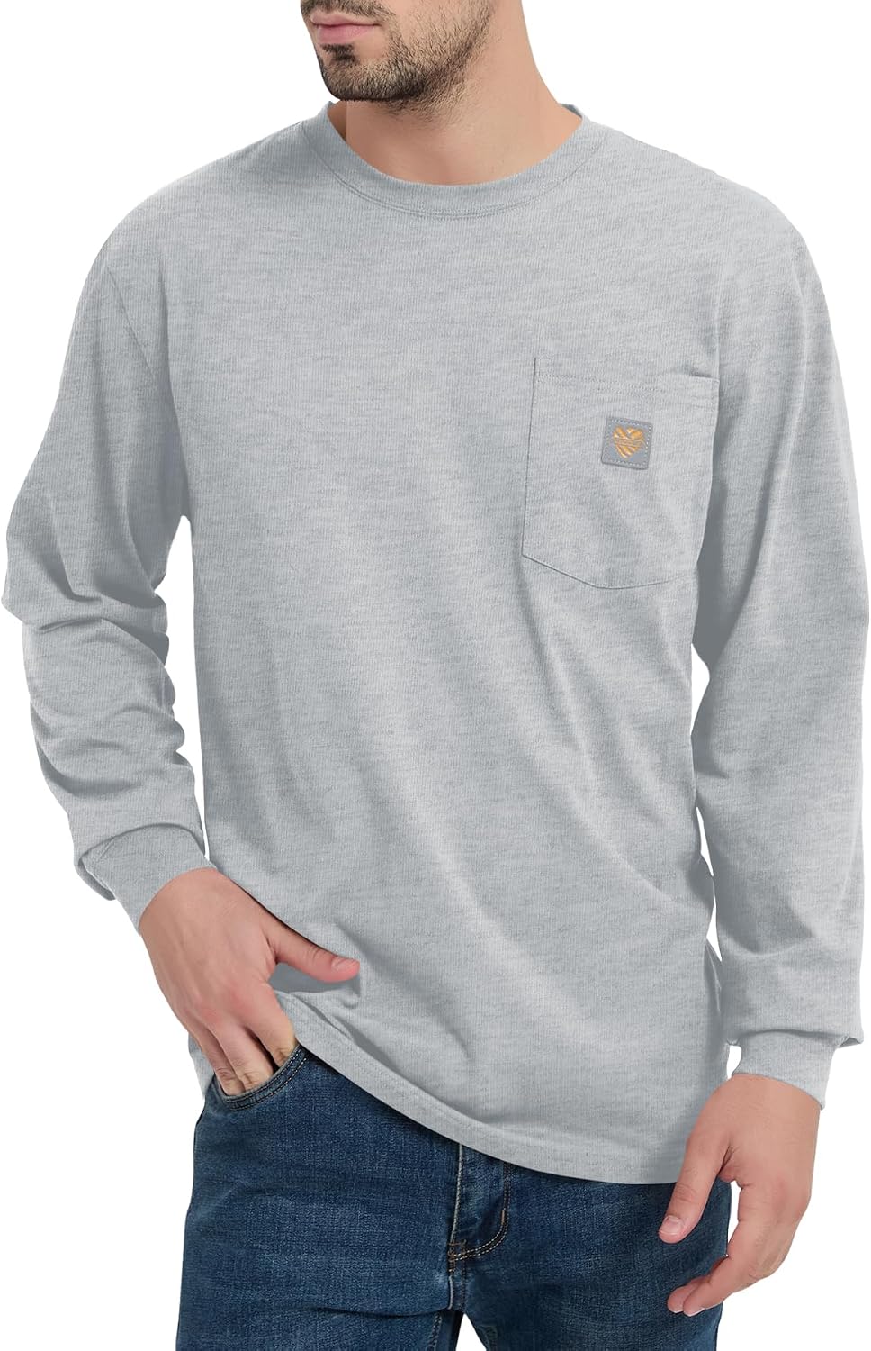Men's Loose Fit Heavyweight Work Long Sleeve T-Shirts(Regular&Tall) - Heather Grey