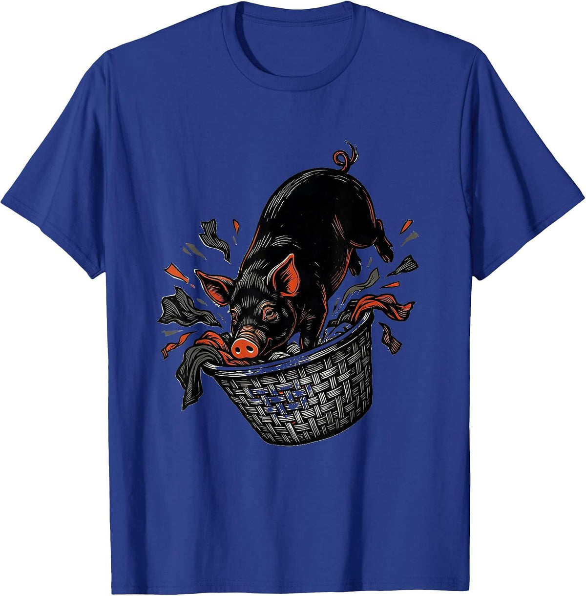 Pet Pig Rooting Through Laundry Basket Cute Animal Lover T-Shirt - Royal Blue