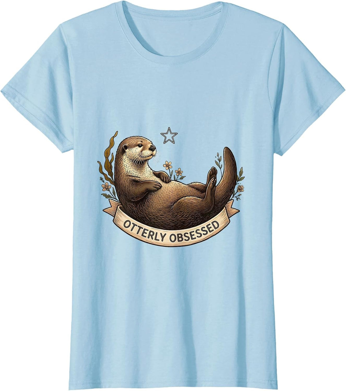 Otterly Obsessed Sea Otter Lover Design T-Shirt - Baby Blue