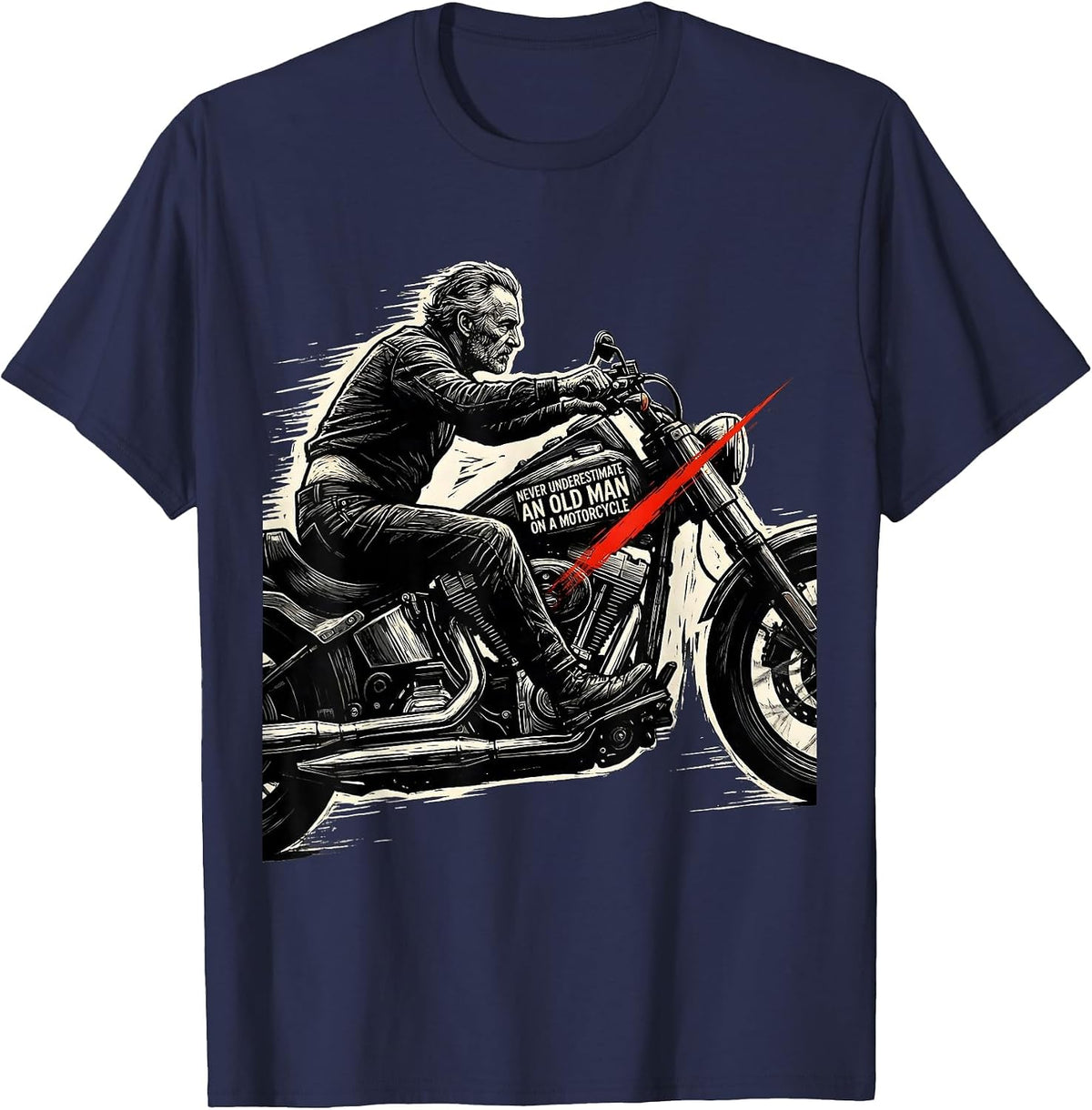 Men's Never Underestimate An Old Man On A Motorcycle Funny T-Shirt - Navy Blue