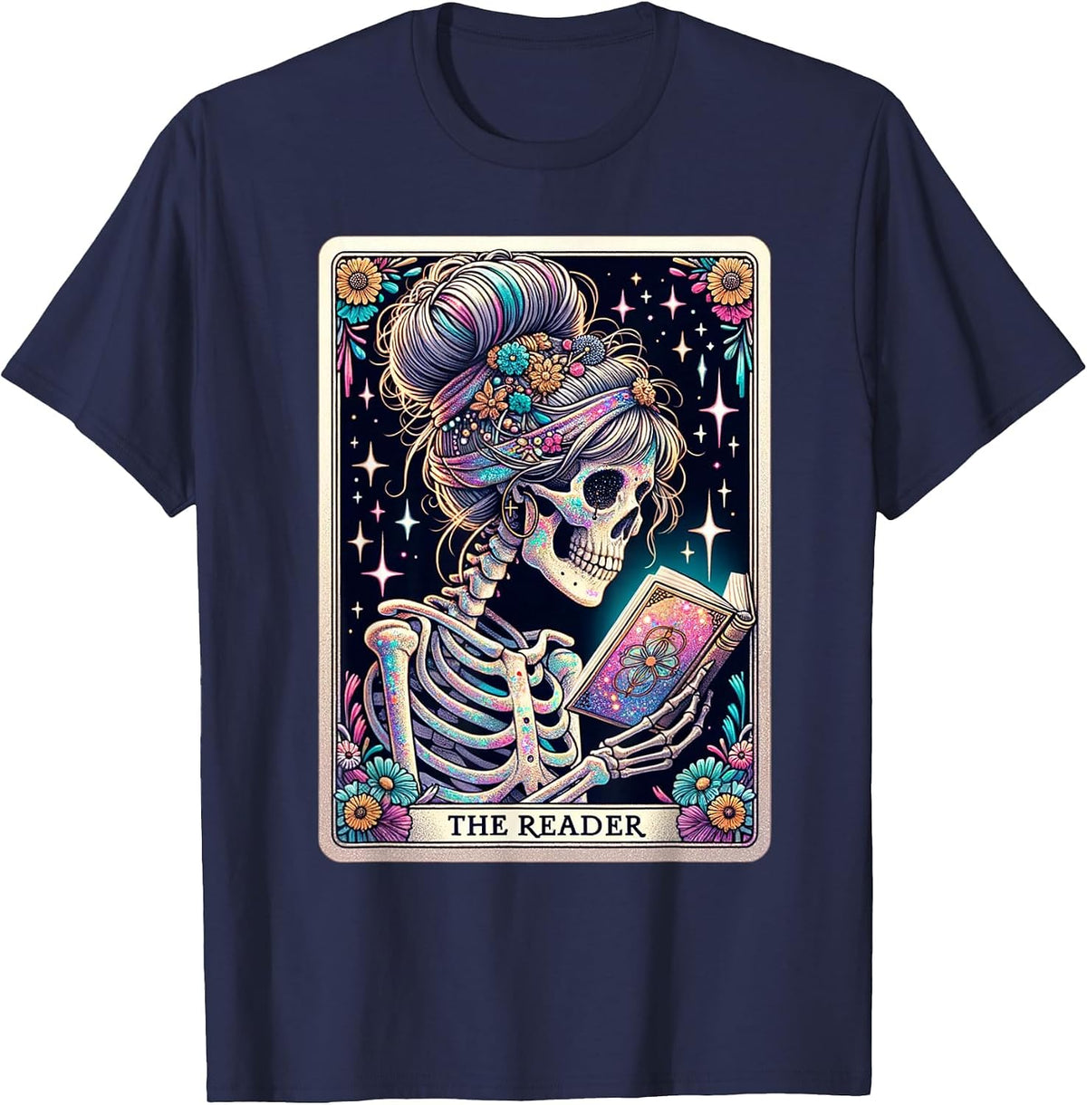 The Reader Funny Tarot Card Women Book Lover Librarian Read T-Shirt - Navy Blue