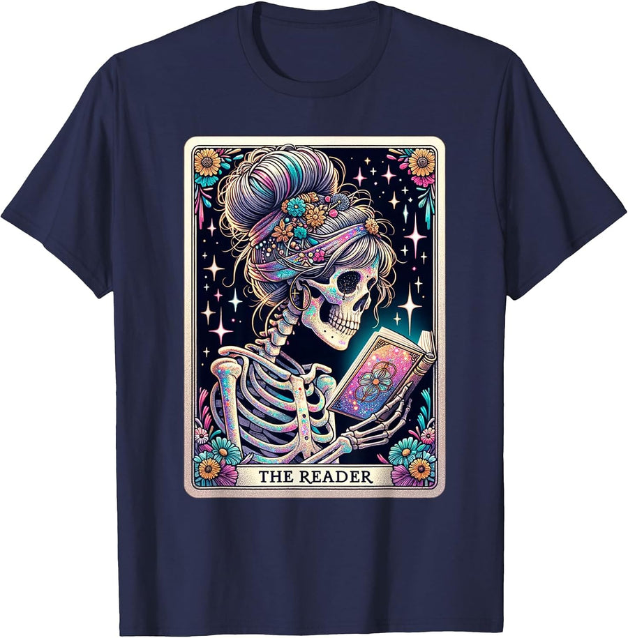 The Reader Funny Tarot Card Women Book Lover Librarian Read T-Shirt - Navy Blue