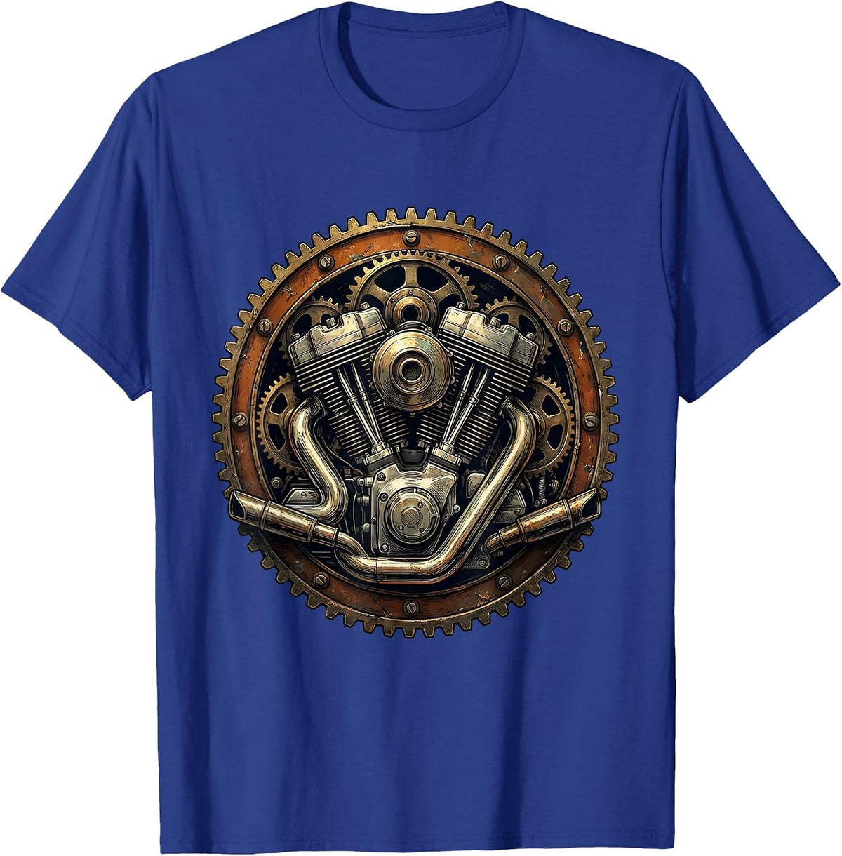 Men's Vintage Old Motorcycle Engine Gear Illustration T-Shirt - Royal Blue