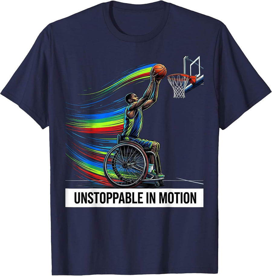 Unstoppable In Motion Disability Pride Month Advocacy T-Shirt - Navy Blue
