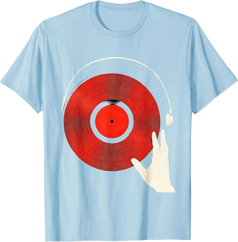 Men's Vinyl Turntable Platter DJ Music Lover Graphic T-Shirt - Baby Blue