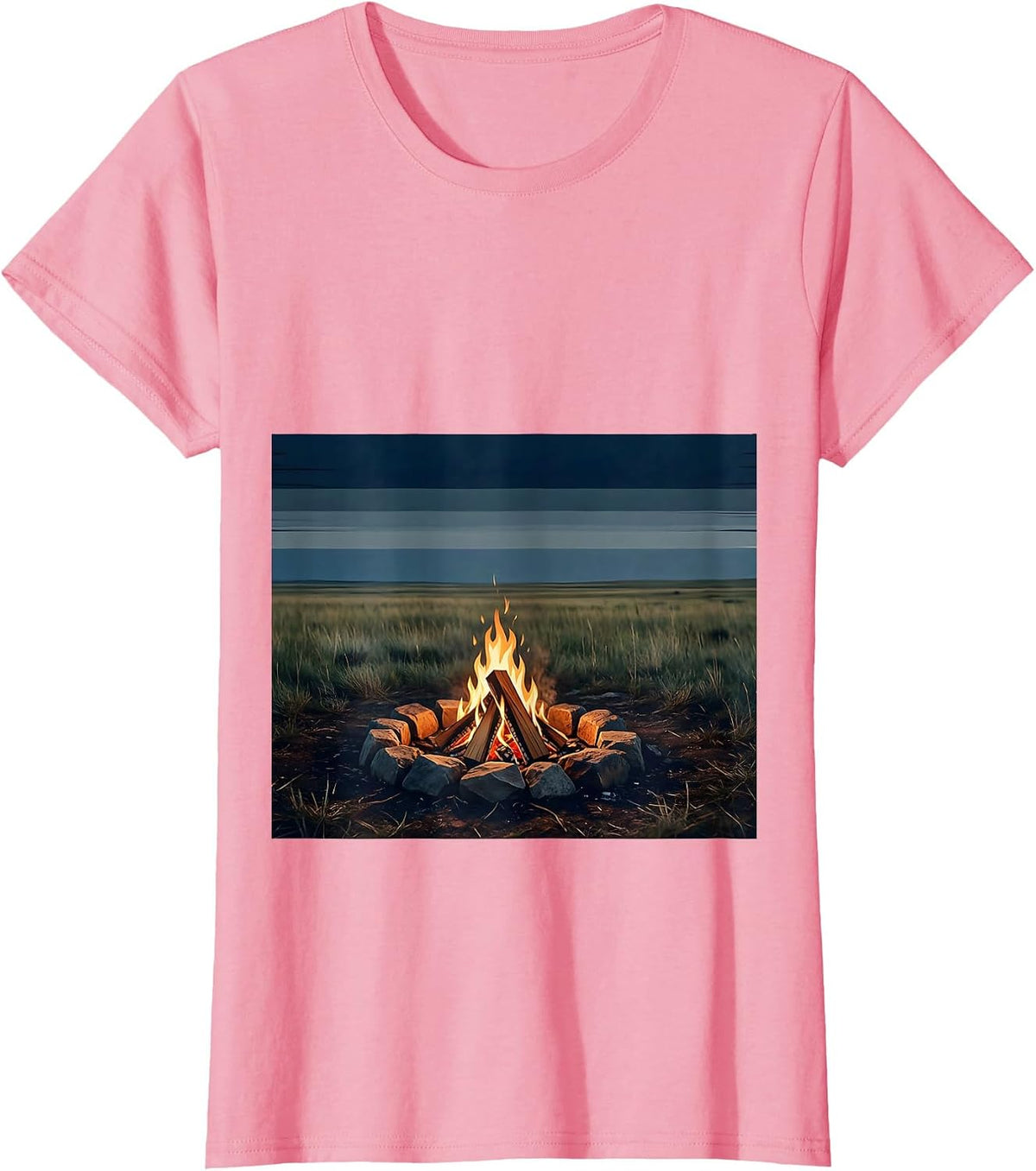 Women's Lone Campfire Burning in the Wild Wilderness T-Shirt - Pink