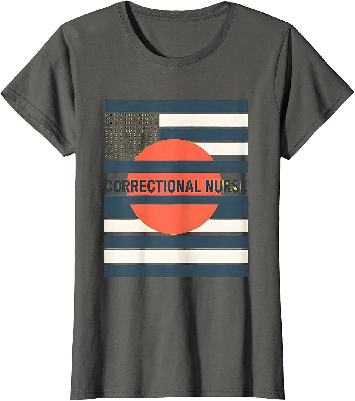 Women's Correctional Nurse Thin Silver Line Flag Occupational Pride T-Shirt - Asphalt Grey