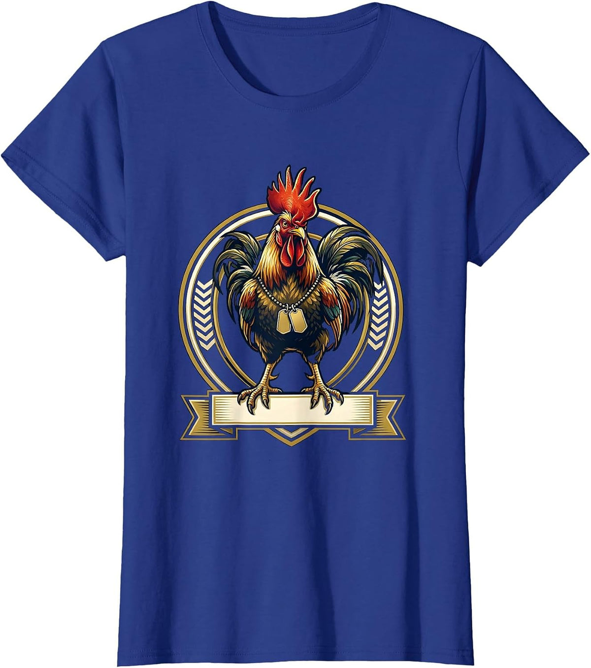 Women's Rooster With Army Dog Tags Graphic Design T-Shirt - Royal Blue
