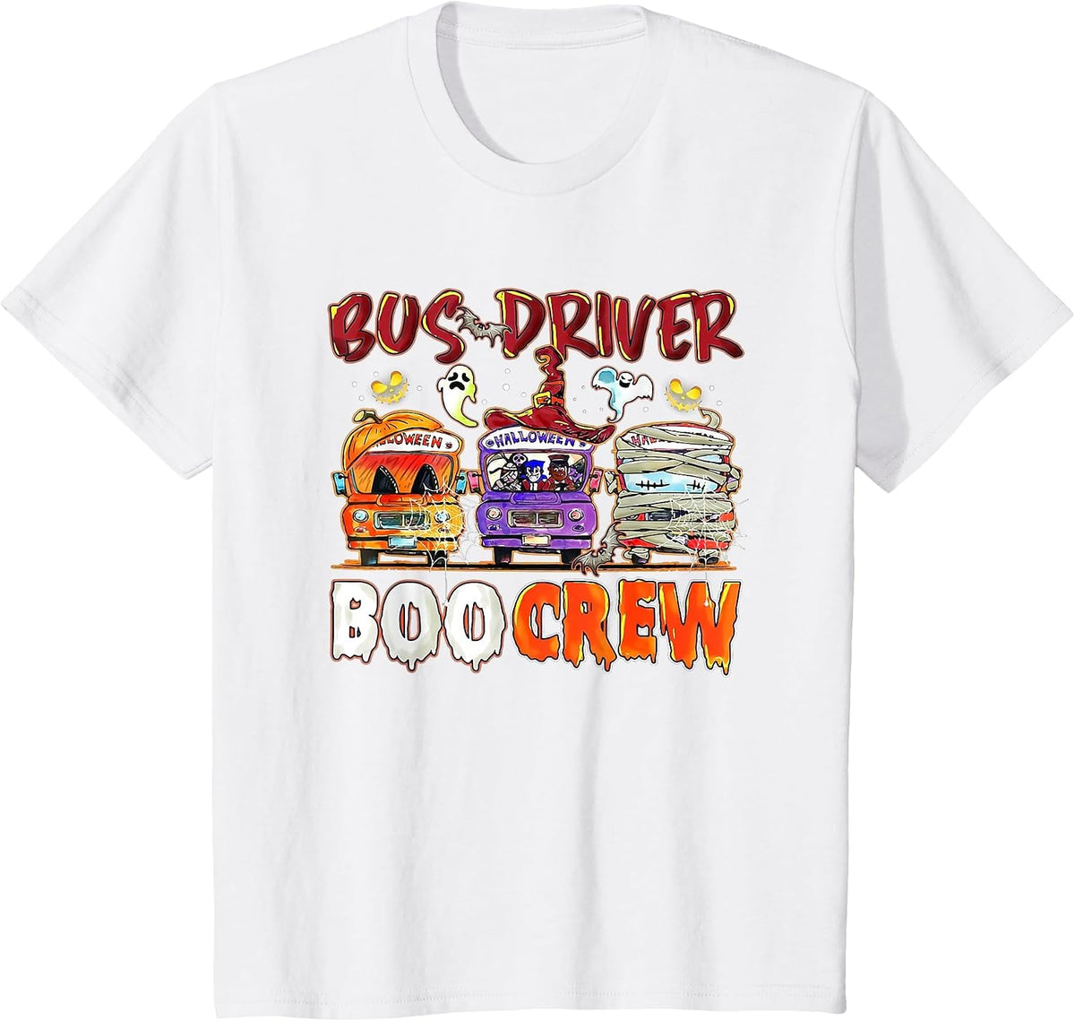 Bus Driver Boo Crew School Bus Driver Life Halloween T-Shirt - White