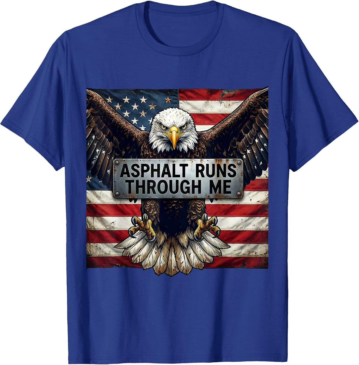 Men's Asphalt Runs Through Me Biker Design T-Shirt - Royal Blue