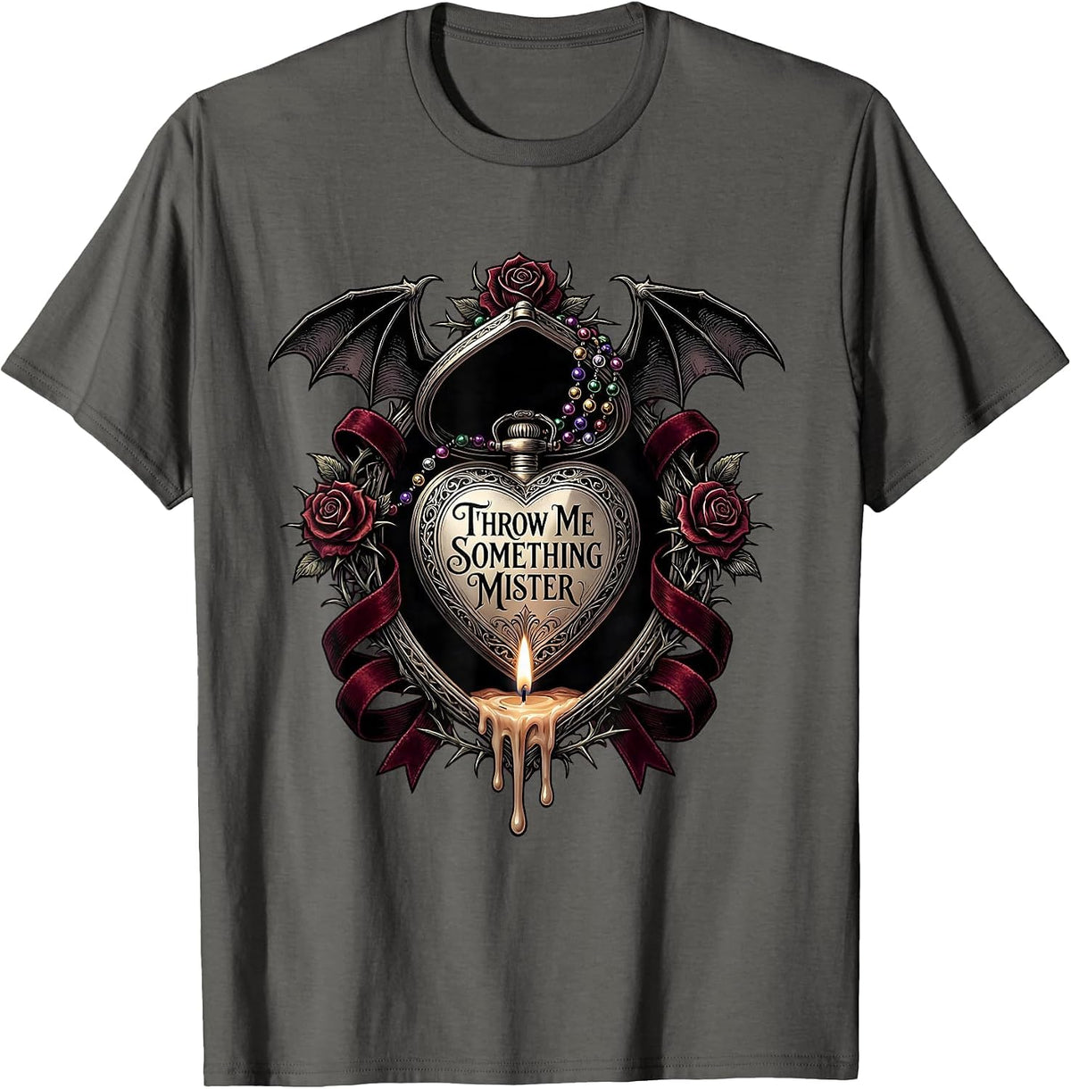 Throw Me Something Mister Mardi Gras Design T-Shirt - Asphalt Grey