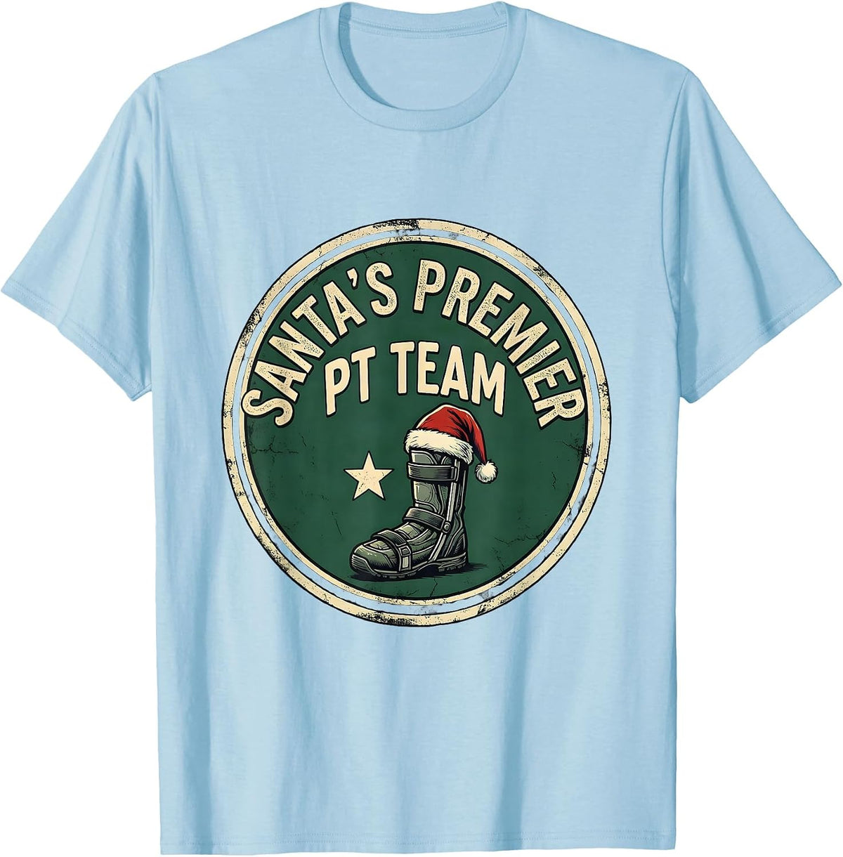 Men's Santa's Premier PT Team Vintage Physical Therapist Christmas T-Shirt - Baby Blue