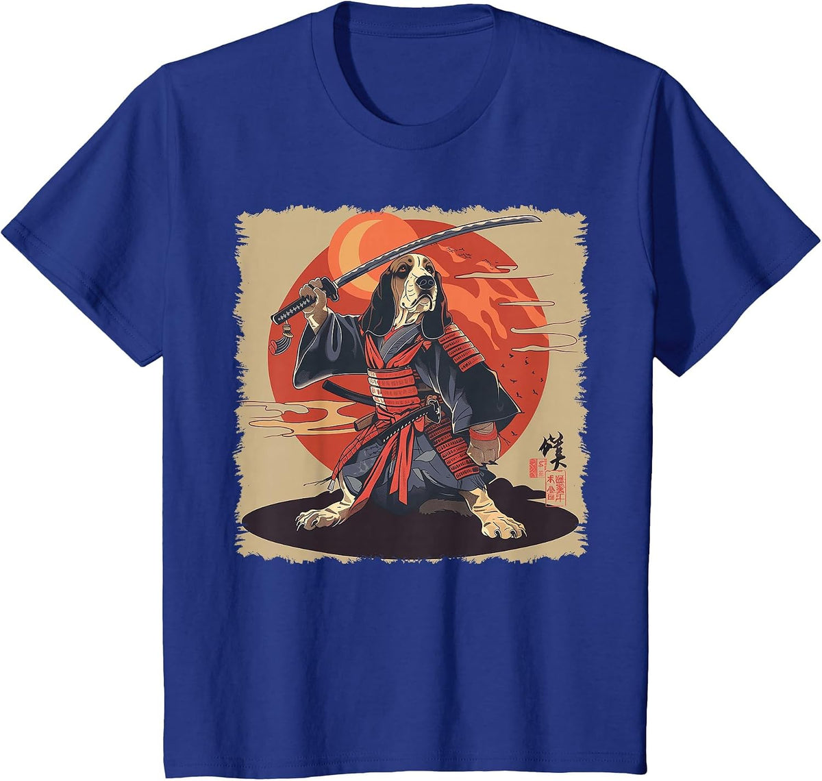 Basset Hound Dog Japanese Art Samurai Ukiyo-e T-Shirt - Royal Blue