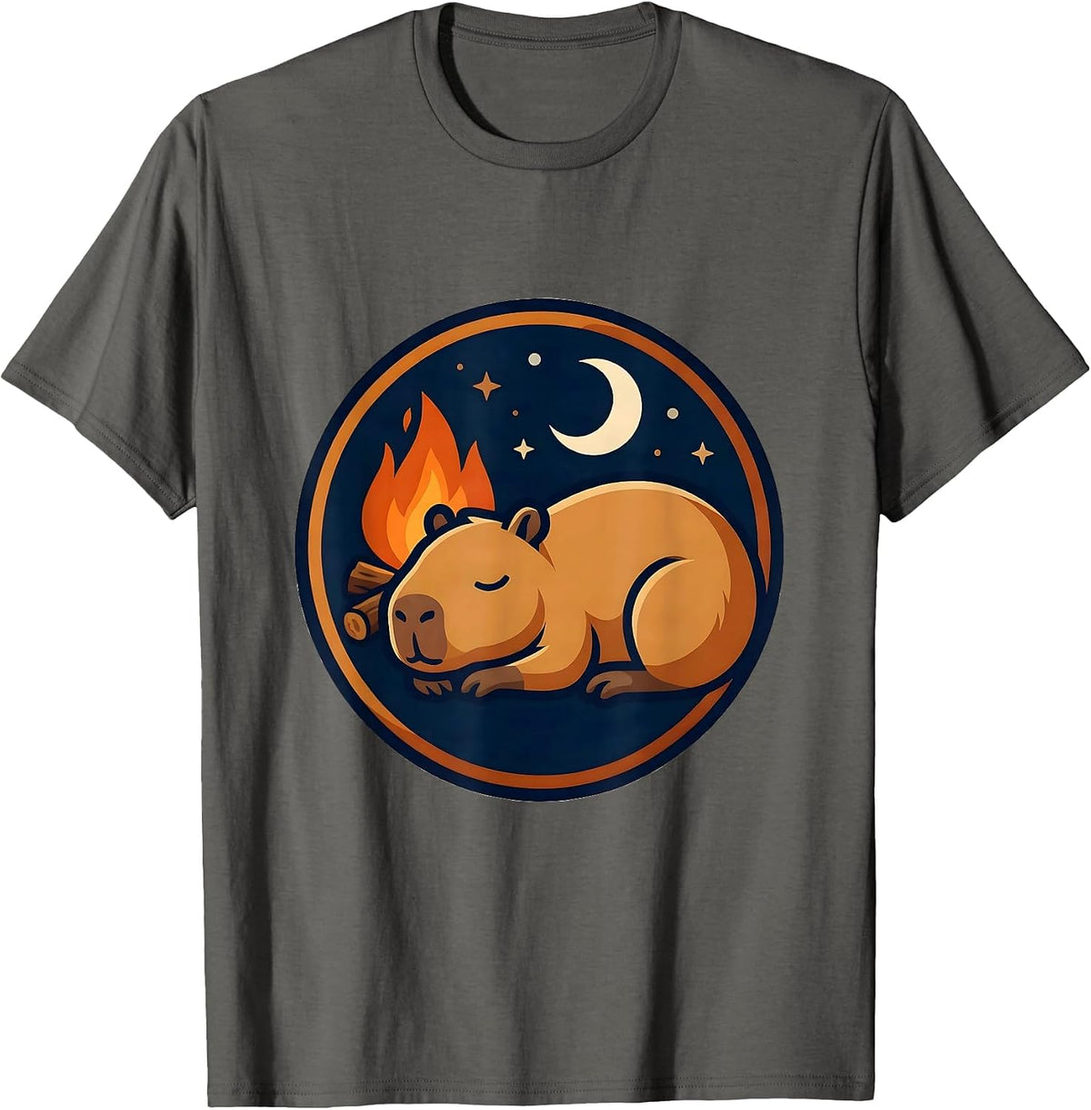 Men's Capybara Sleeping by Campfire Night Scene T-Shirt - Asphalt Grey