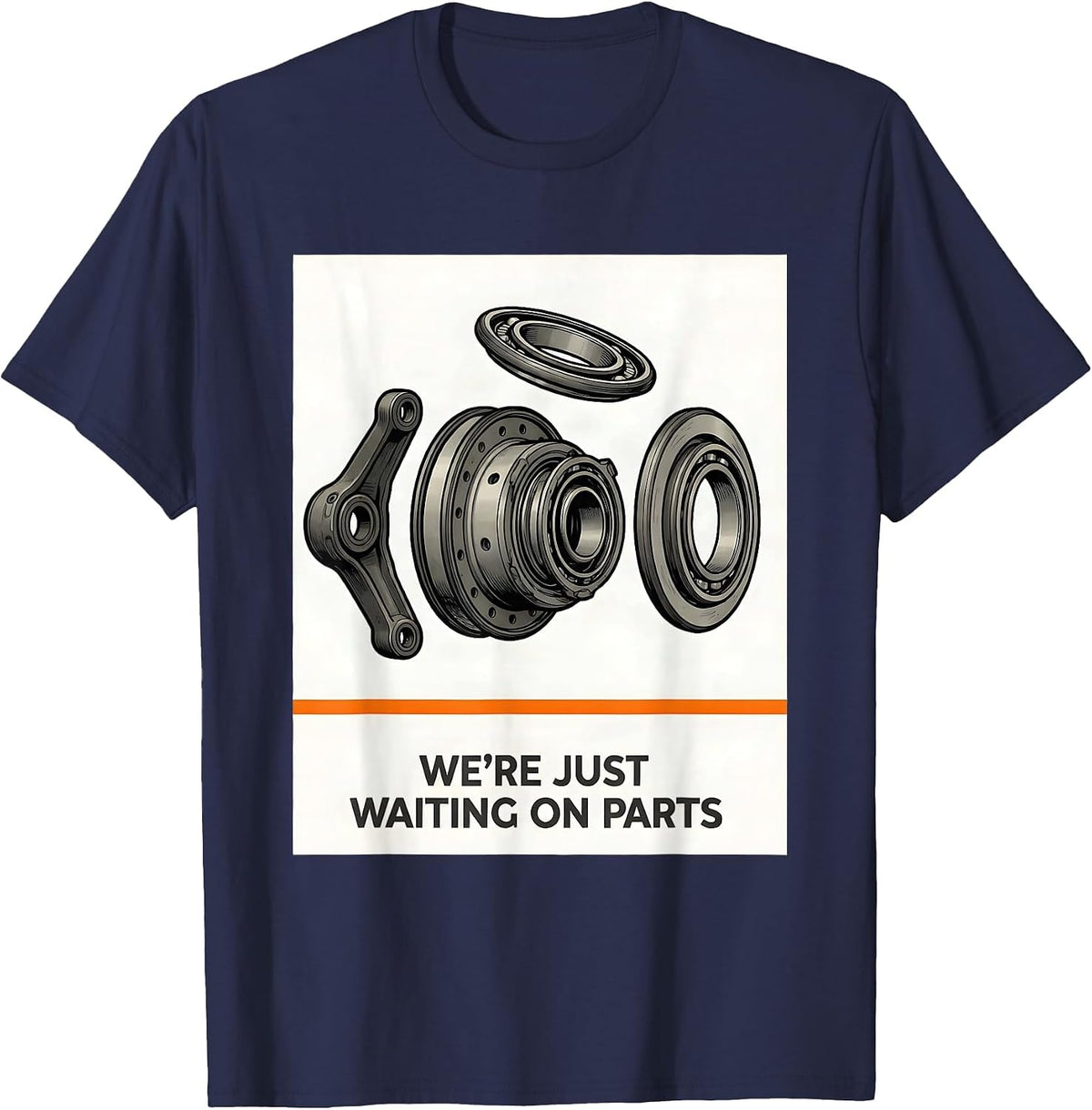 Men's We're Just Waiting On Parts Funny Skeleton Mechanic Auto T-Shirt - Navy Blue