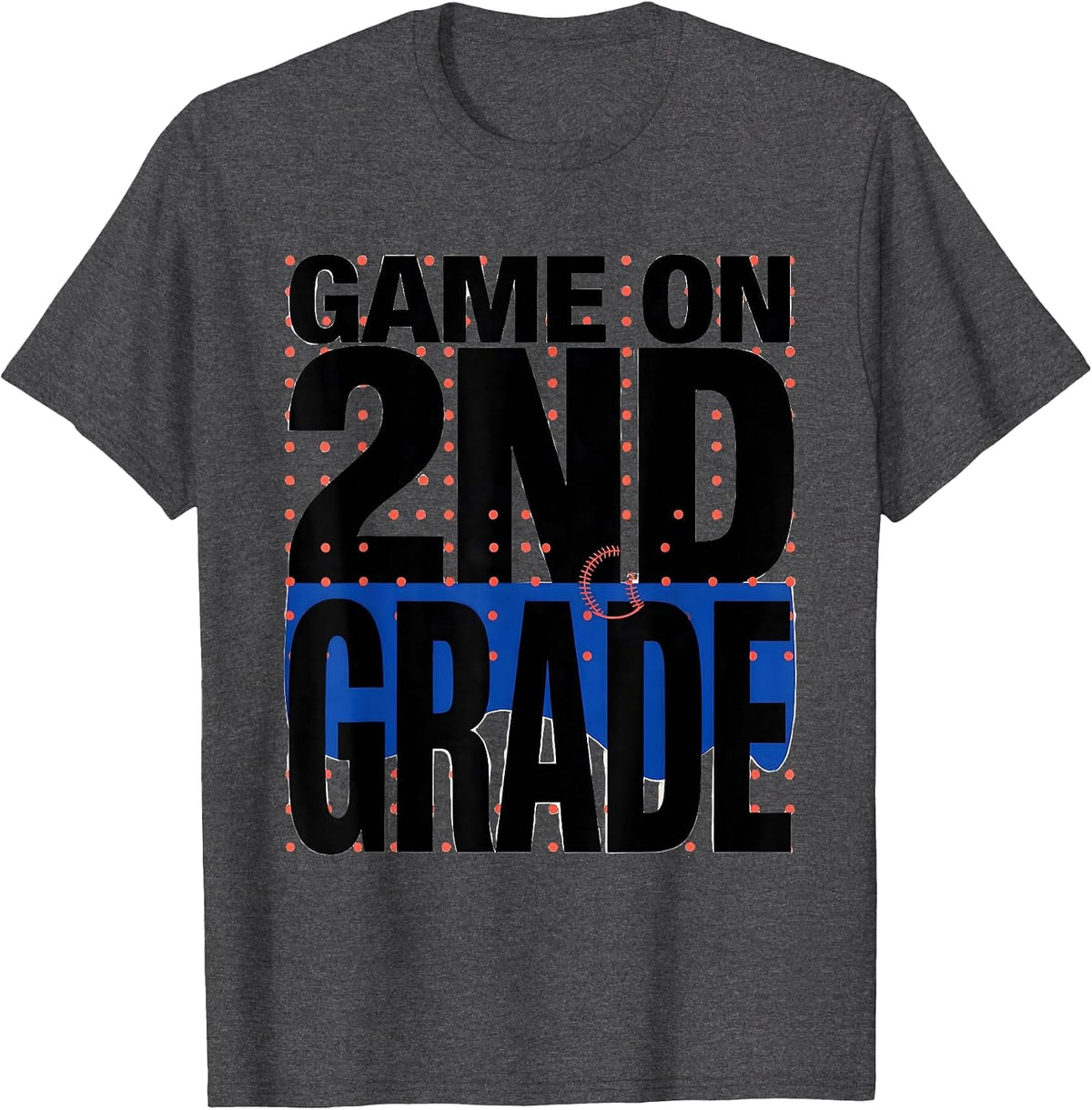 Men's Game On 2nd Grade Back To School Baseball Drip Ice Cream T-Shirt - Dark Heather Grey