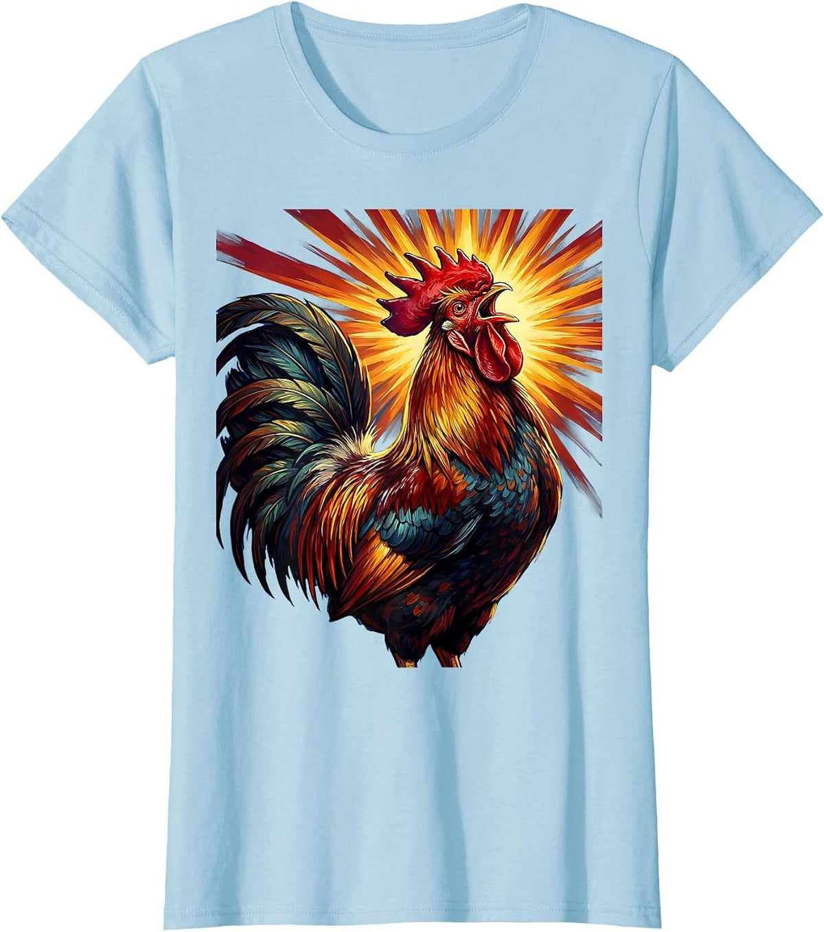 Proud Rooster Crowing at Golden Sunrise T-Shirt - Baby Blue