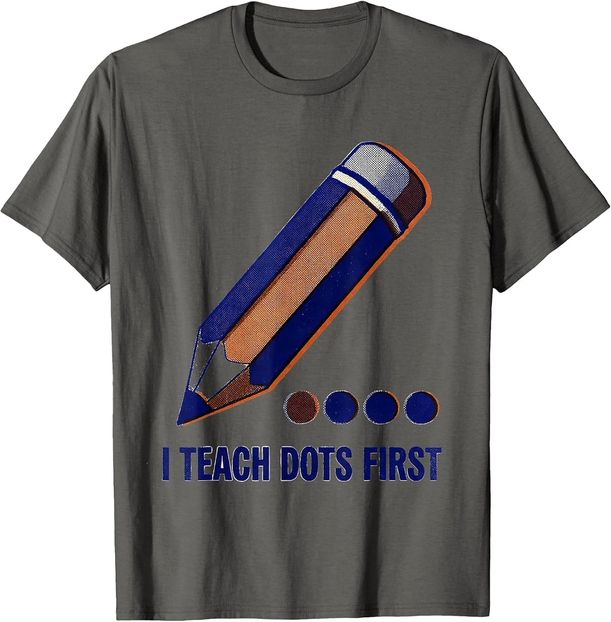 Men's I Teach Dots First Risograph Pre-K Teacher Back To School T-Shirt - Asphalt Grey