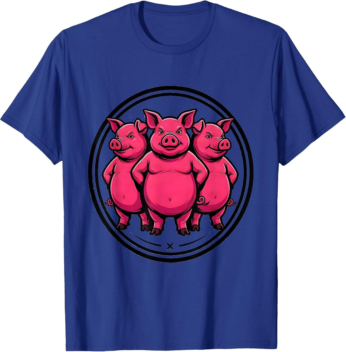 Men's Bold Cartoon Pigs Farm Animal Lover Humor T-Shirt - Royal Blue