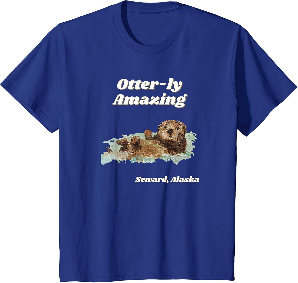 Otter-ly Amazing Seward, Alaska Playful Otter Graphic T-Shirt - Royal Blue