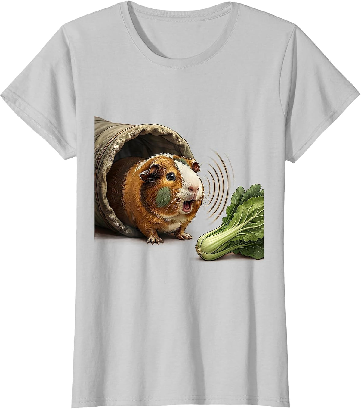 Tailless Guinea Pig Eating Leaf Funny Pet Lover T-Shirt - Silver Grey