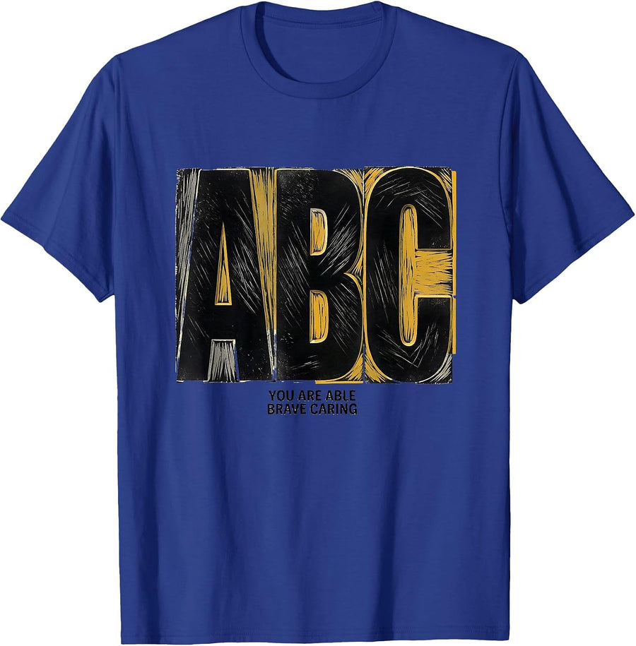 You Are Able Brave Caring Teacher Linocut Classroom T-Shirt - Royal Blue