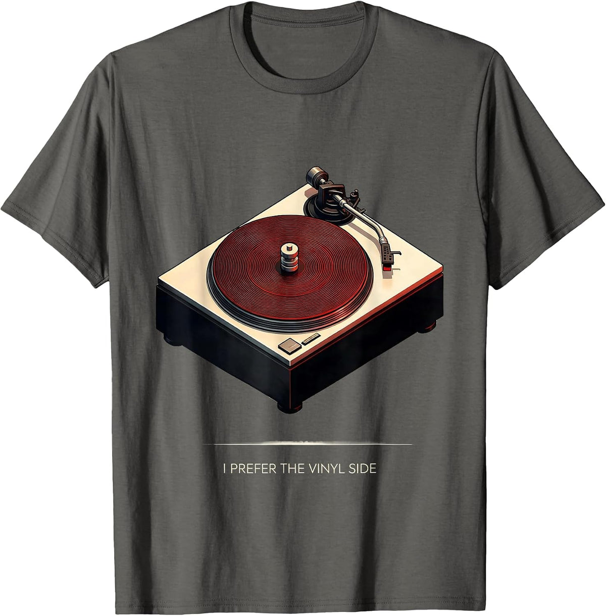 I Prefer The Vinyl Side Retro Isometric Turntable Vinyl T-Shirt - Asphalt Grey