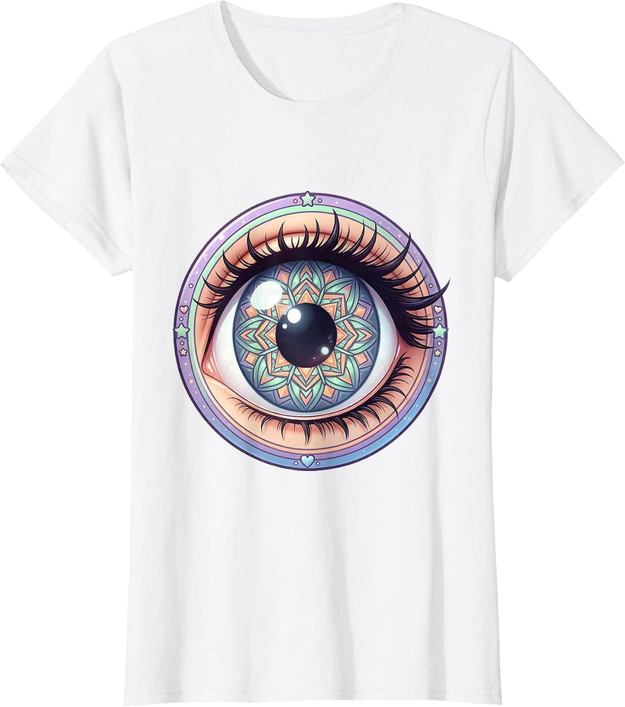 Women's Autism Kaleidoscope Eye Geometric Iris Design T-Shirt - White