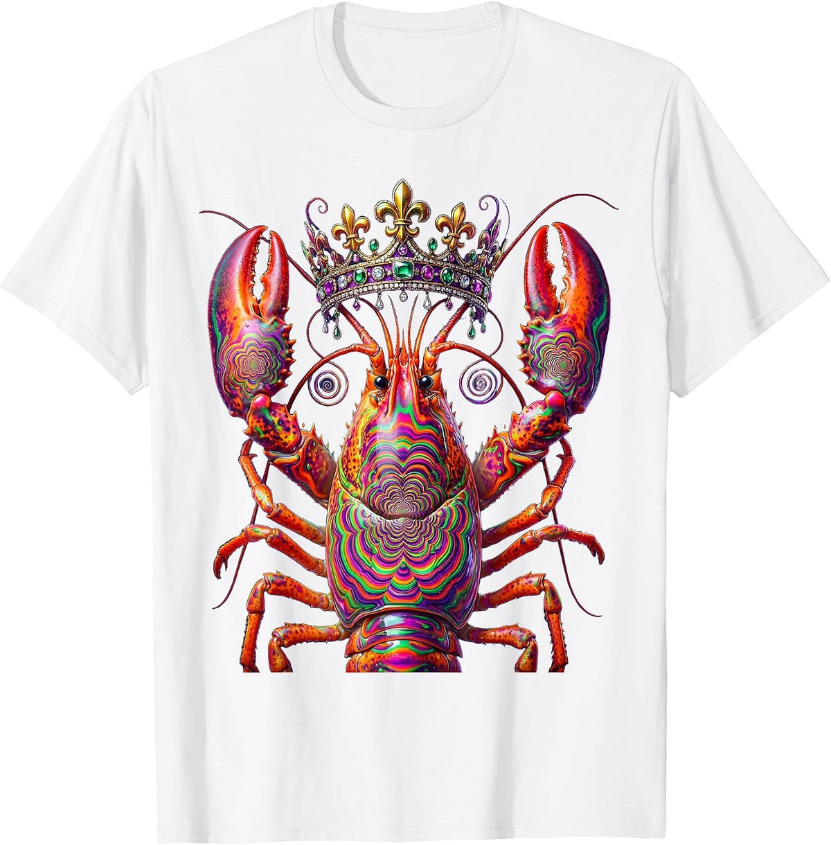 Mardi Gras Crawfish Parade Crown Illustration T-Shirt - White