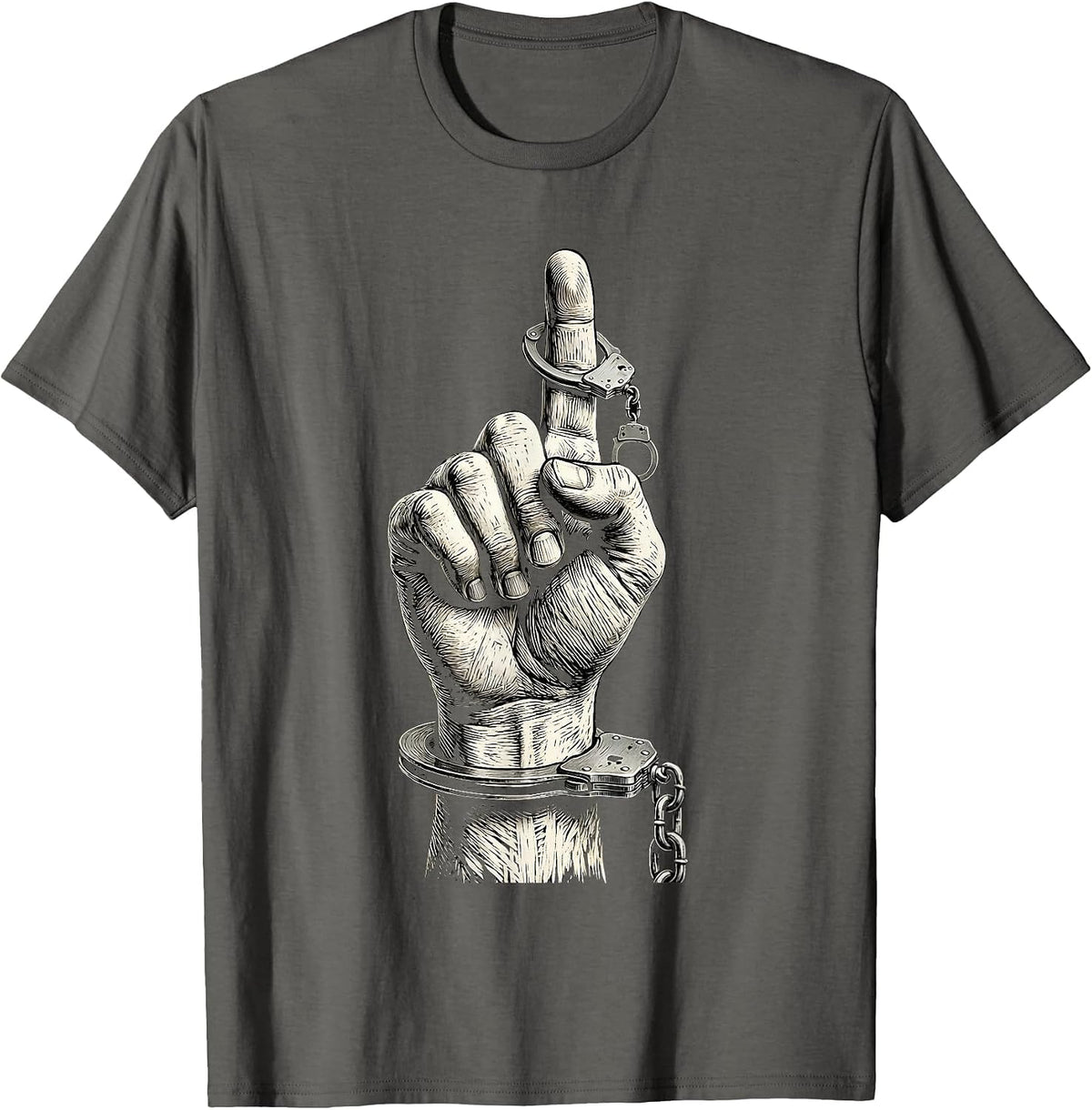 Men's Handcuffs Dangling Finger Law Enforcement Graphic T-Shirt - Asphalt Grey