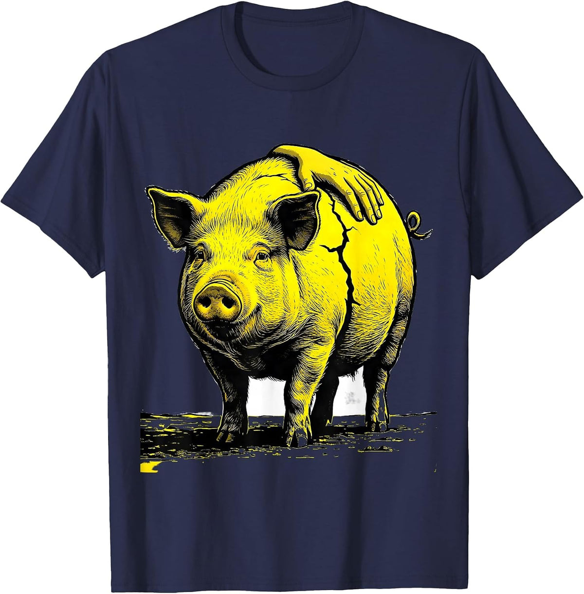 Men's Oversized Pig Stencil Farm Animal Lover Gift T-Shirt - Navy Blue