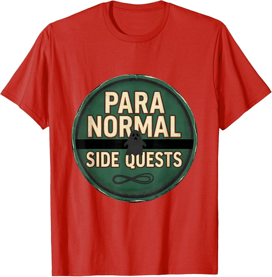 Men's Para Normal Side Quests Vintage Ghost Para Teacher Halloween T-Shirt - Red