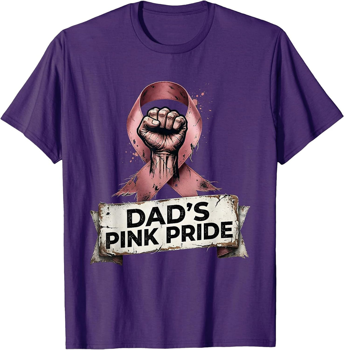 Dad's Pink Pride Breast Cancer Awareness Design T-Shirt - Purple