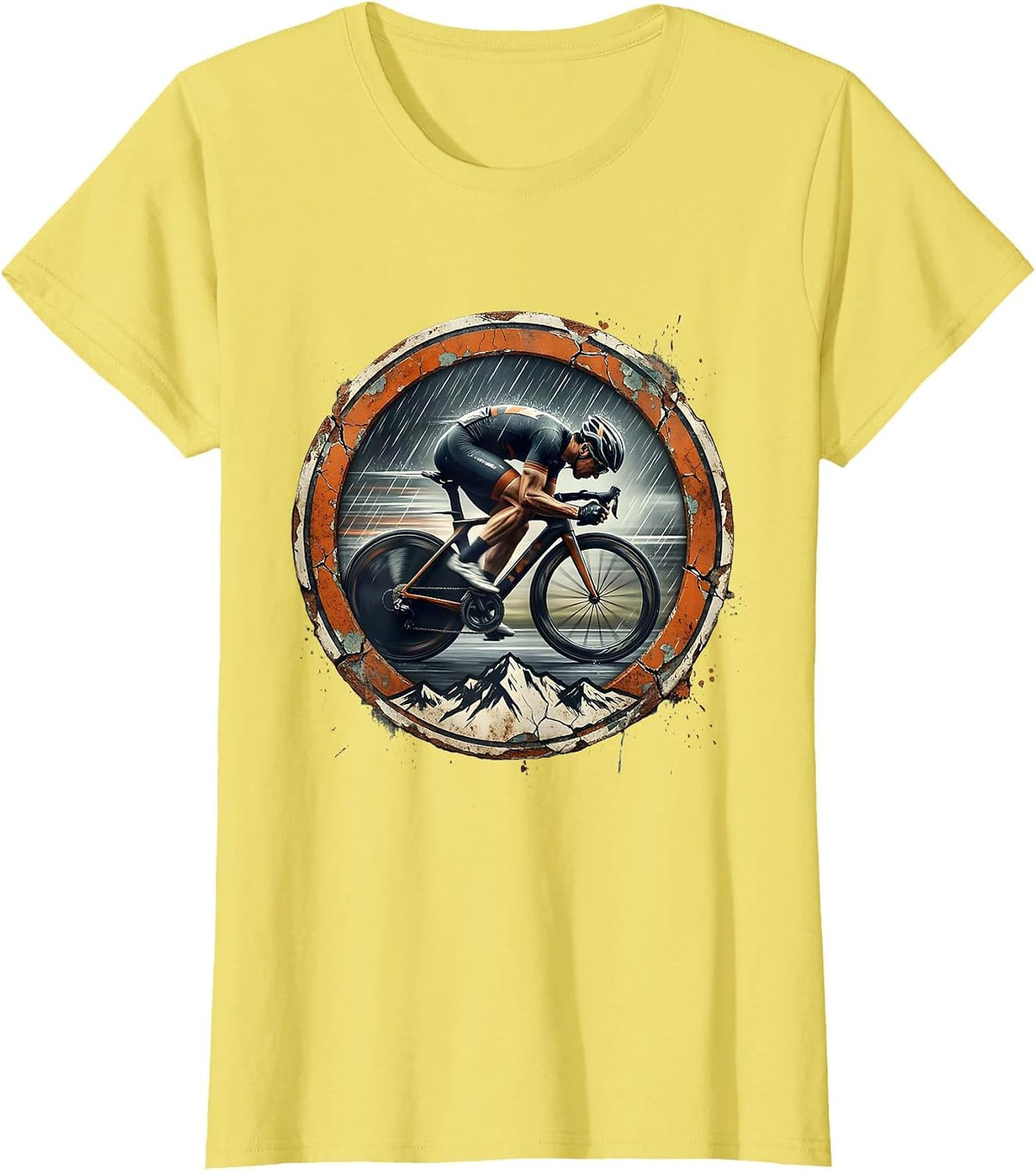 Women's Cyclist Speeding Downhill in the Rain Graphic T-Shirt - Lemon Yellow