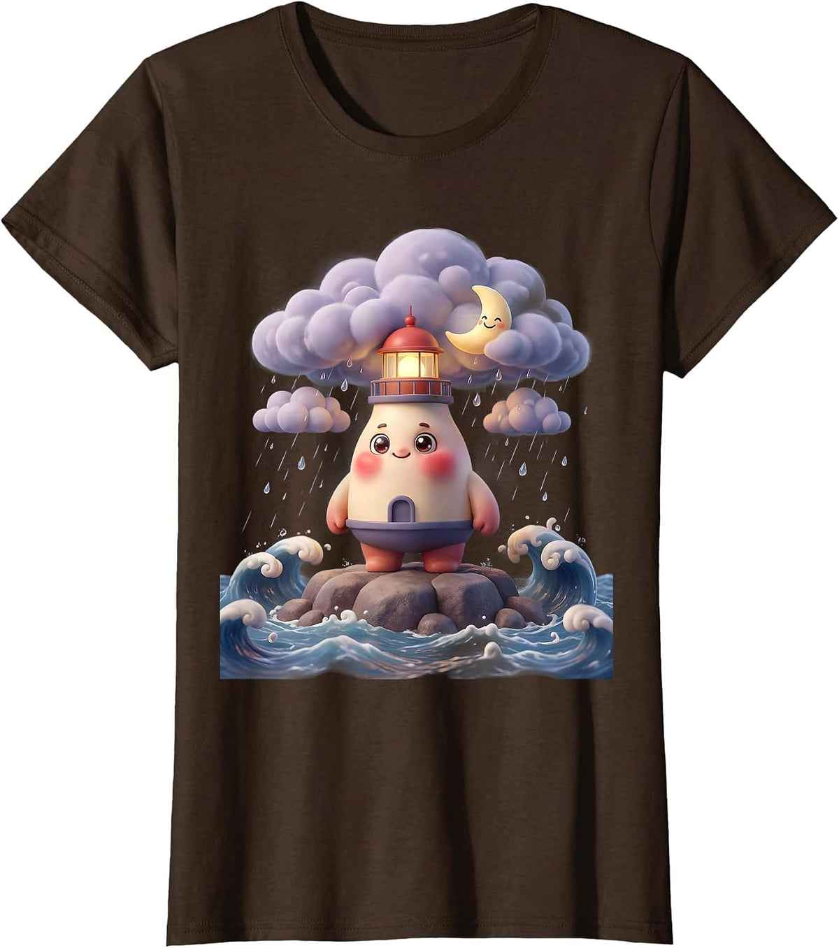 Women's Autism Awareness Lighthouse Stormy Sea Design T-Shirt - Brown