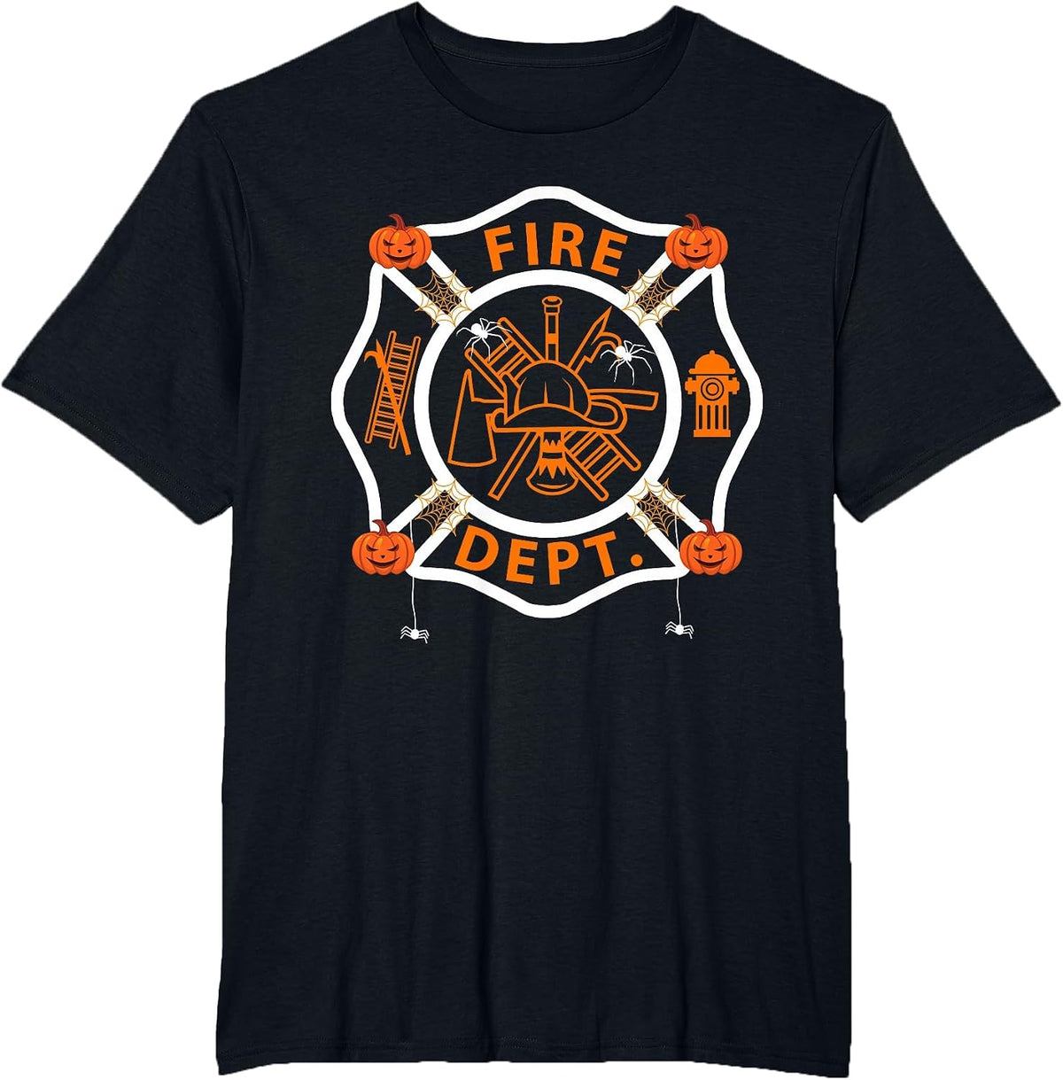Halloween Firefighter Fireman Fire Dept Department Pumpkin T-Shirt - Black