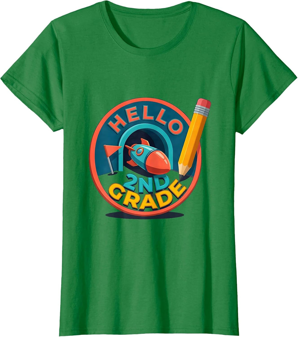 Hello, 2nd Grade Flat Vector Back To School Gamer Boy T-Shirt - Kelly Green