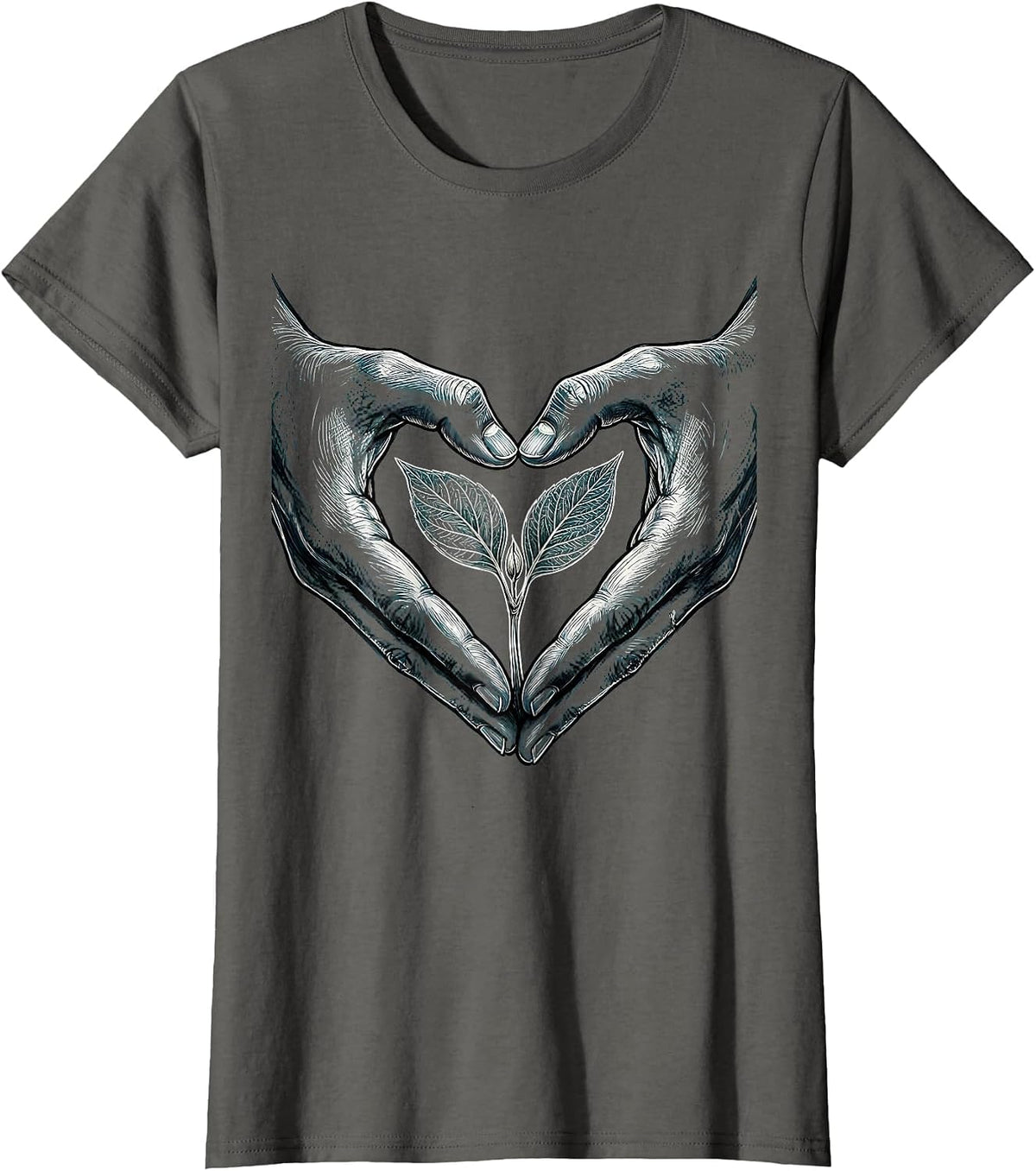 Women's Autism Awareness Hands Heart Seedling Design T-Shirt - Asphalt Grey