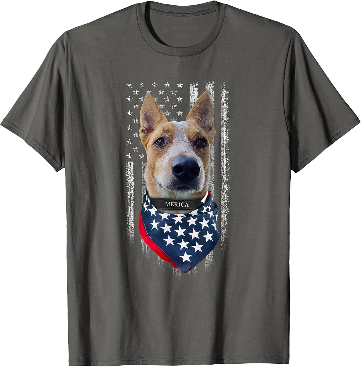 American Flag Red Heeler Dog T-Shirt - Asphalt Grey