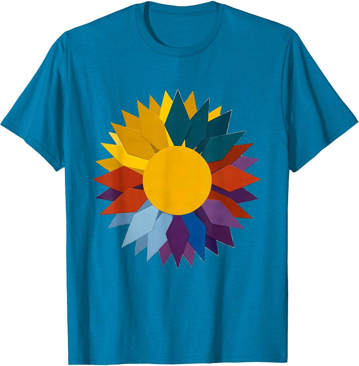 Autism Awareness Sunflower Geometric Petals Design T-Shirt - Sapphire Blue