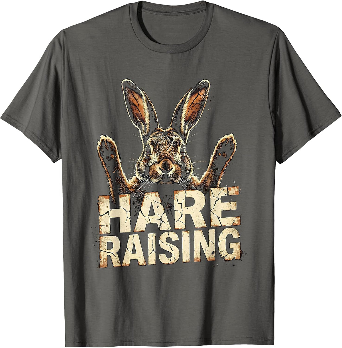 Hare Raising Distressed Funny Rabbit Lover Gift T-Shirt - Asphalt Grey