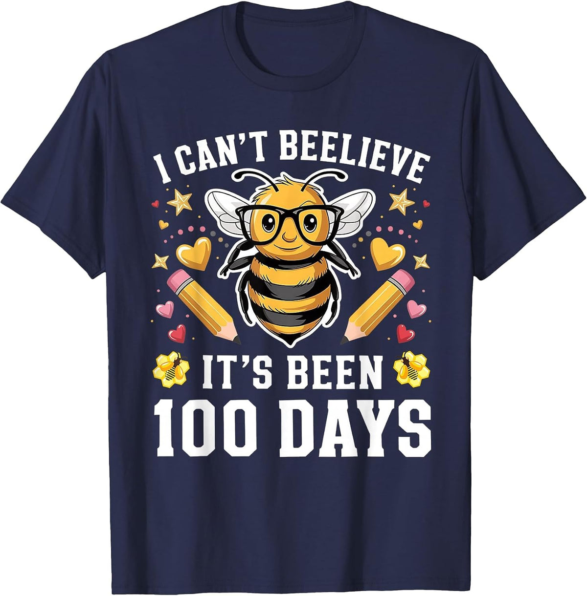 I Can't Believe Its Been 100 Days Funny Bee 100th Day School T-Shirt - Navy Blue