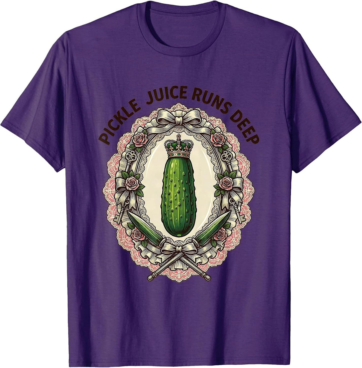 Men's Pickle Juice Runs Deep Funny Pickle Design T-Shirt - Purple
