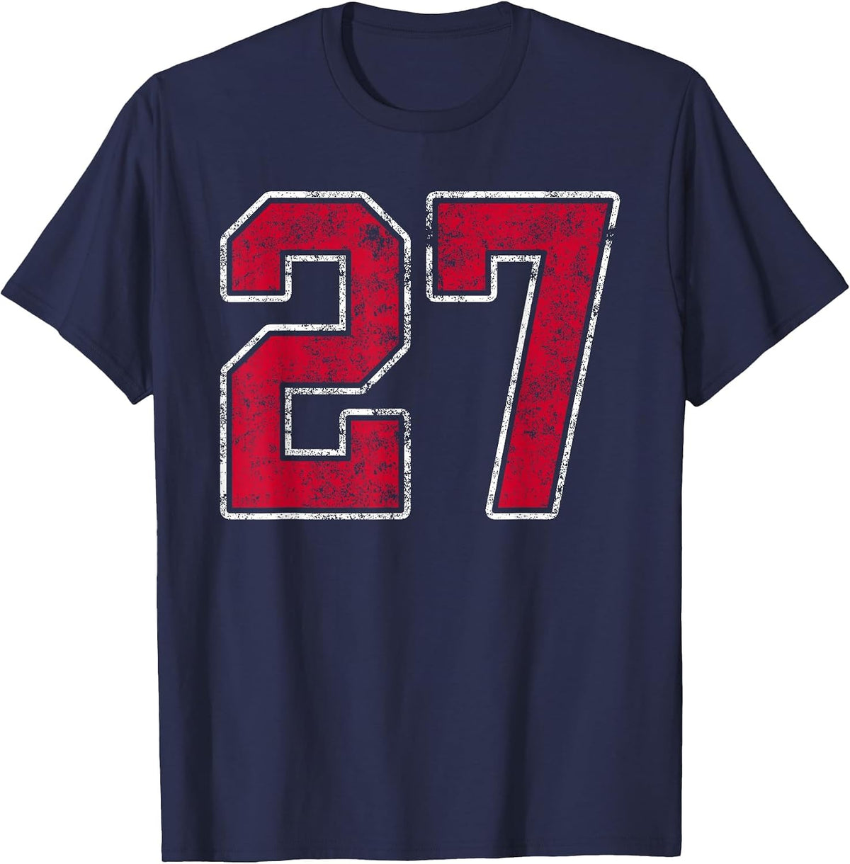 Grunge Red White Number 27 Jersey Player Uniform #27 T-Shirt - Navy Blue