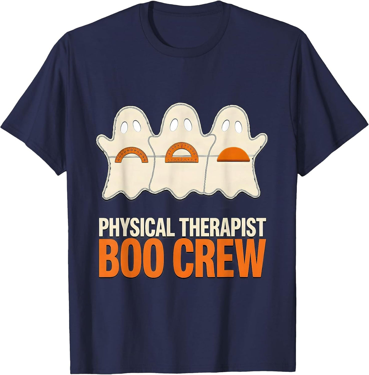 Men's Physical Therapist Boo Crew Funny Ghost Halloween Costume T-Shirt - Navy Blue