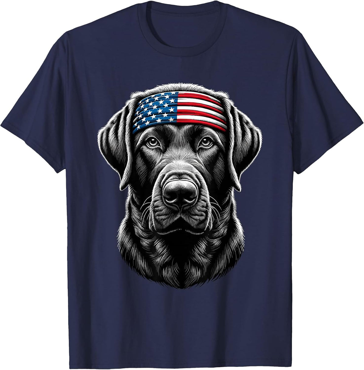 Black Labrador Patriotic Lab 4th of July USA American Flag T-Shirt Tee - Navy Blue